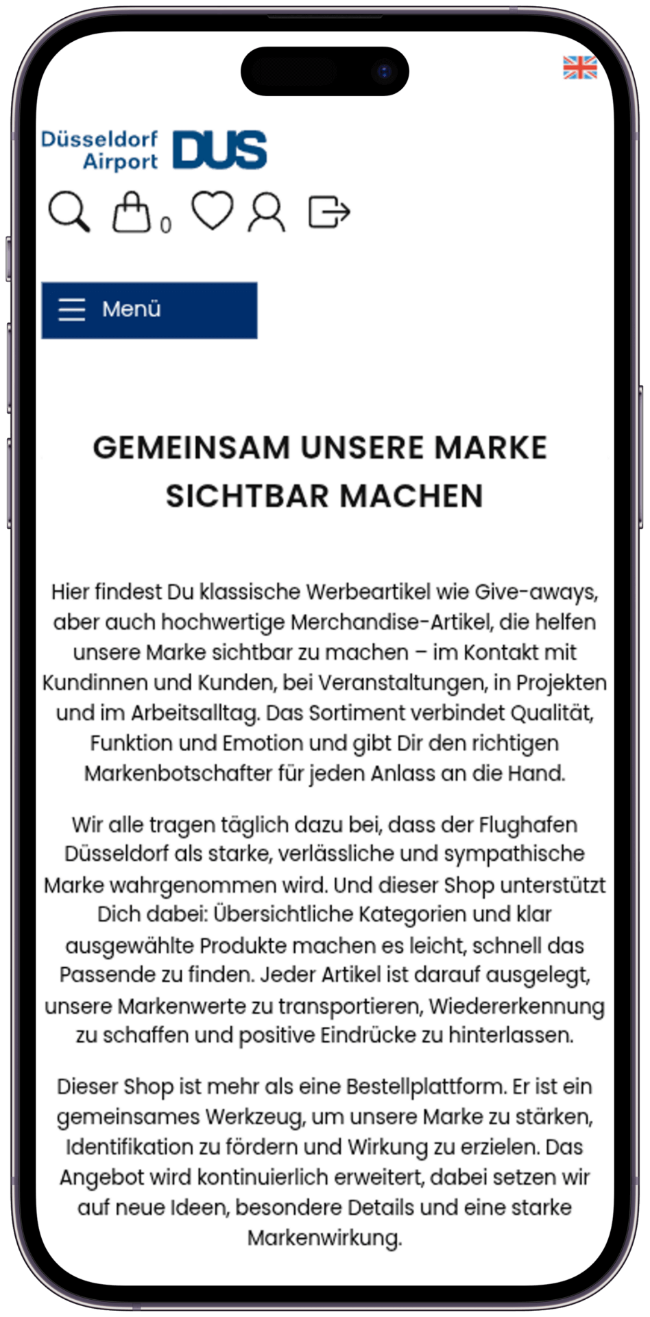 Flughafen DUS B2B Shop iPhone Ansicht