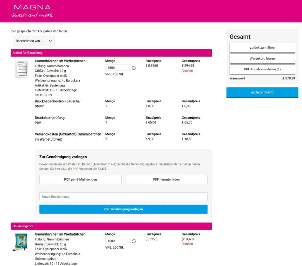 Werbeartikel B2B eShop inkl. Web2Print und Freigabeprozessen